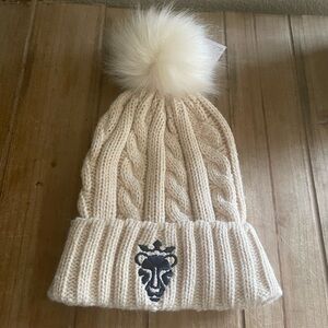 Nike Cream Cable Knit Beanie with Pom-Pom